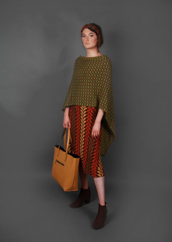 Leaf Patterned A Line Skirt 4 Colour SKT10-1 Linda Wilson Knitwear Irish Designer Limerick