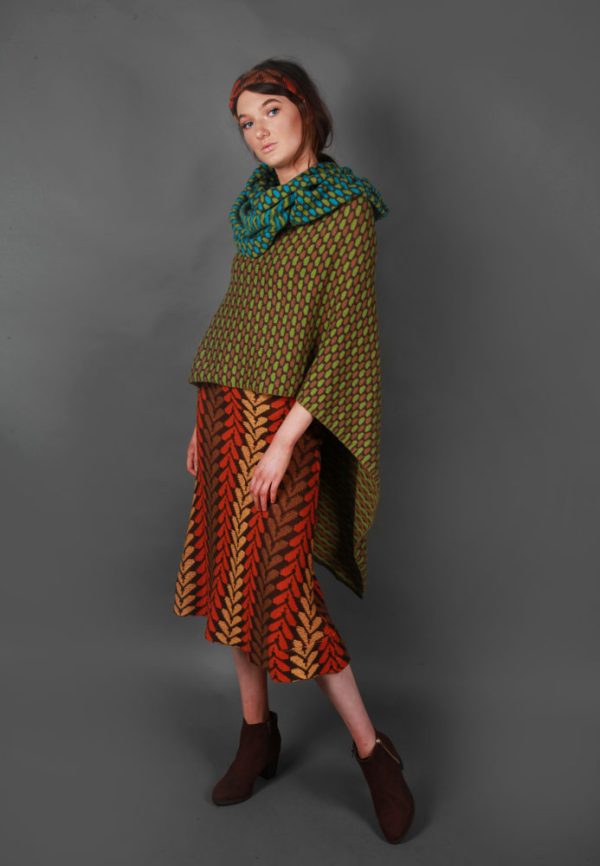 Draped Box Tuck Stitch Poncho PON5-2 Linda Wilson Knitwear Irish Designer Limerick