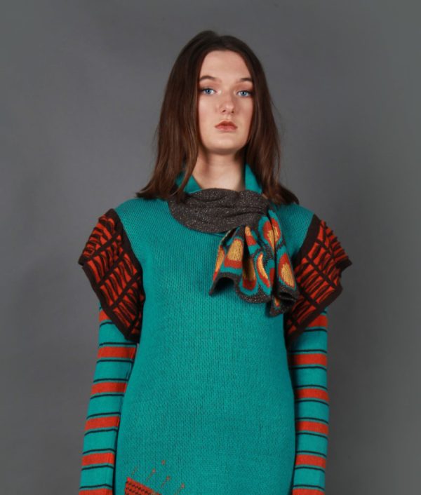 Retro Patterned Pull Through Scarf SCF5c-2 Linda Wilson Knitwear Irish Designer Limerick