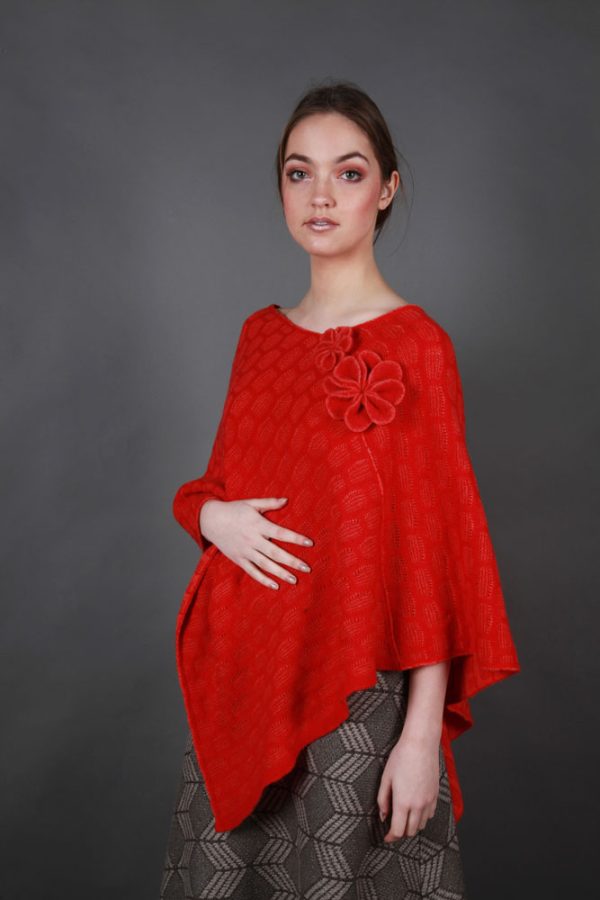 Angled Textured Poncho PON2-1 Linda Wilson Irish Knitwear Designer Limerick