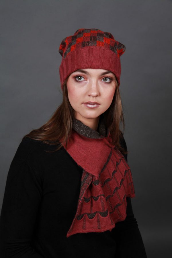 Beanie Chequered Pattern Hat HAT4c-2 Linda Wilson Irish Knitwear Designer Limerick