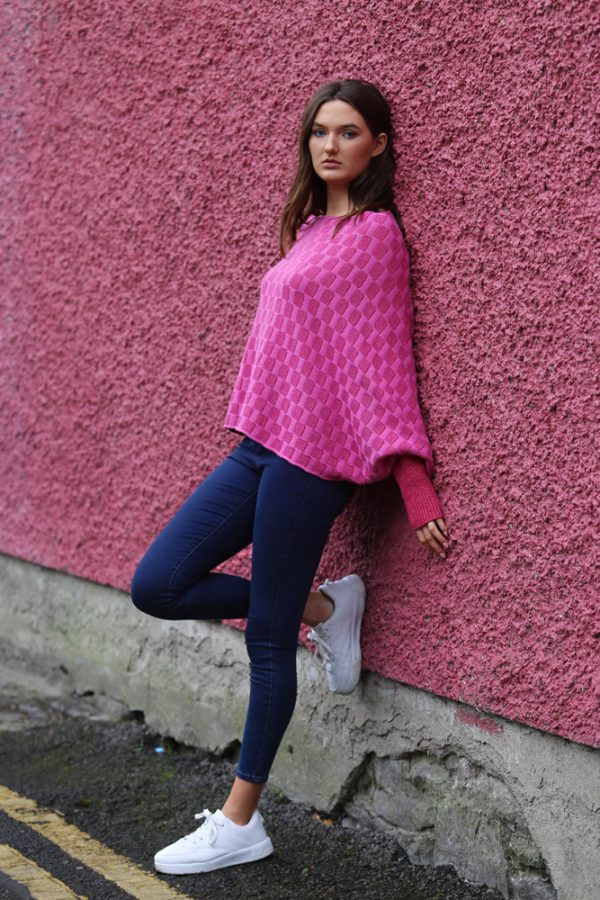 Checker Poncho Style Jumper 2 Linda Wilson Irish Knitwear Designer Limerick