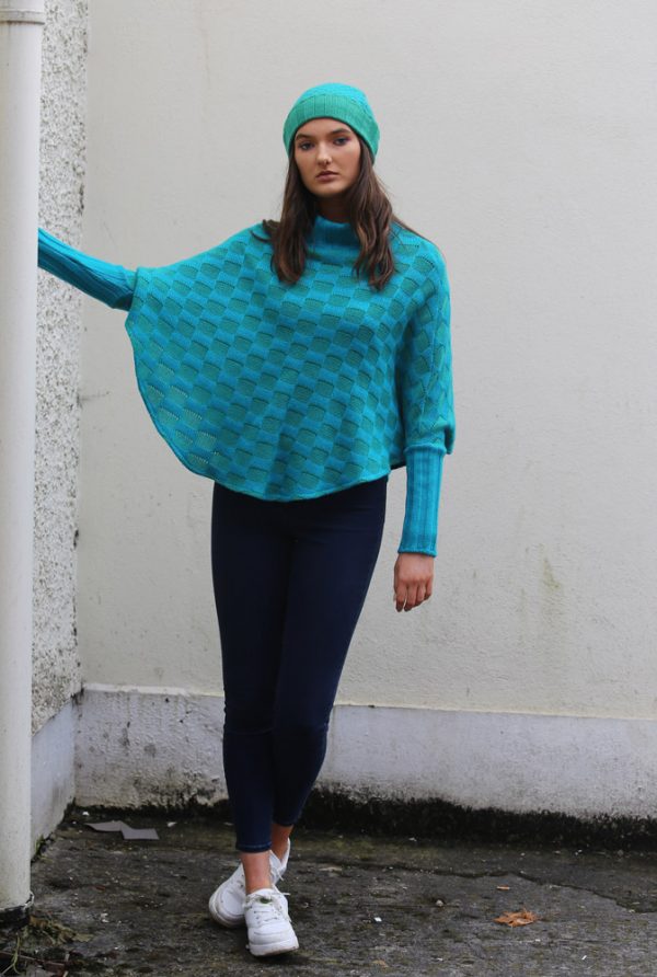 Checker Poncho with Sleeves 1 Linda Wilson Irish Knitwear Designer Limerick