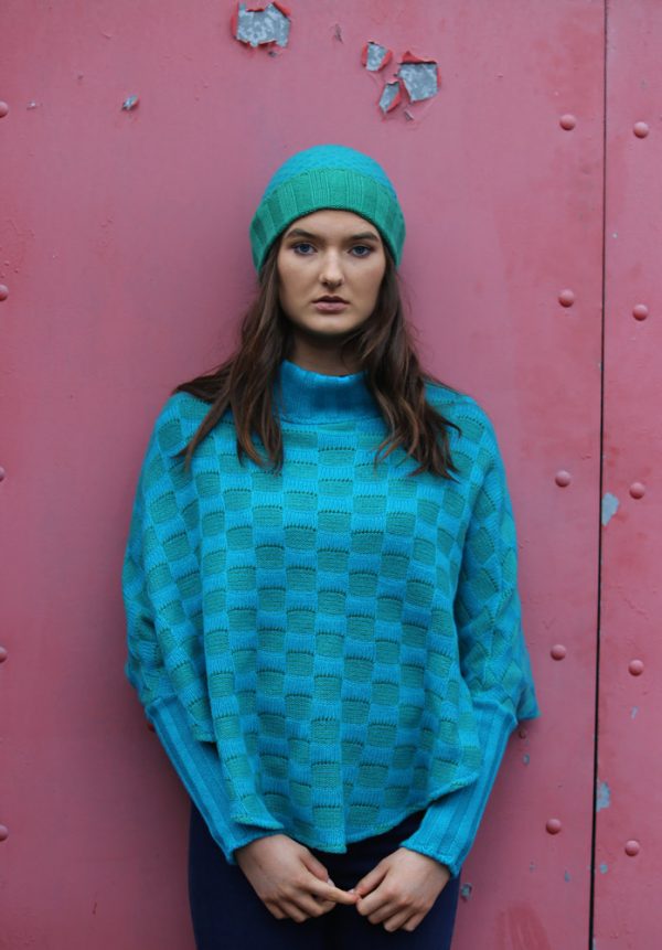 Checker Poncho with Sleeves 2 Linda Wilson Irish Knitwear Designer Limerick