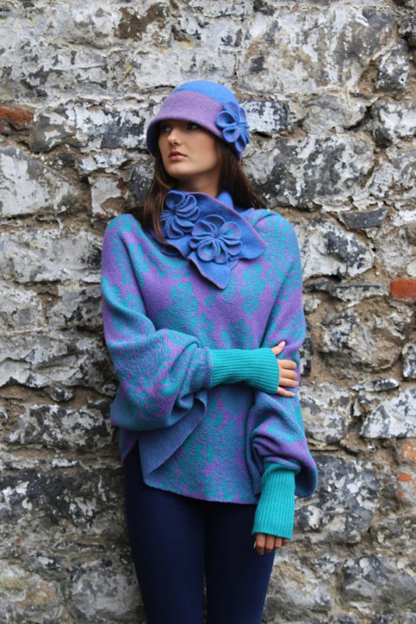 Retro Flower Deep Brim Hat 3 Linda Wilson Irish Knitwear Designer Limerick