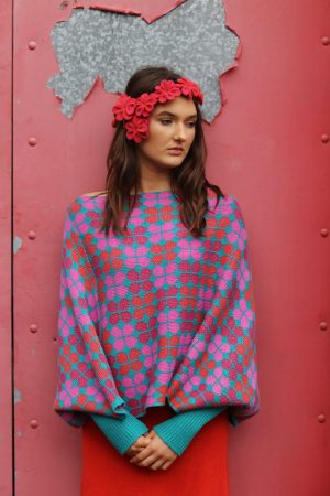 Retro Petal Poncho Style Jumper 1 Linda Wilson Irish Knitwear Designer Limerick