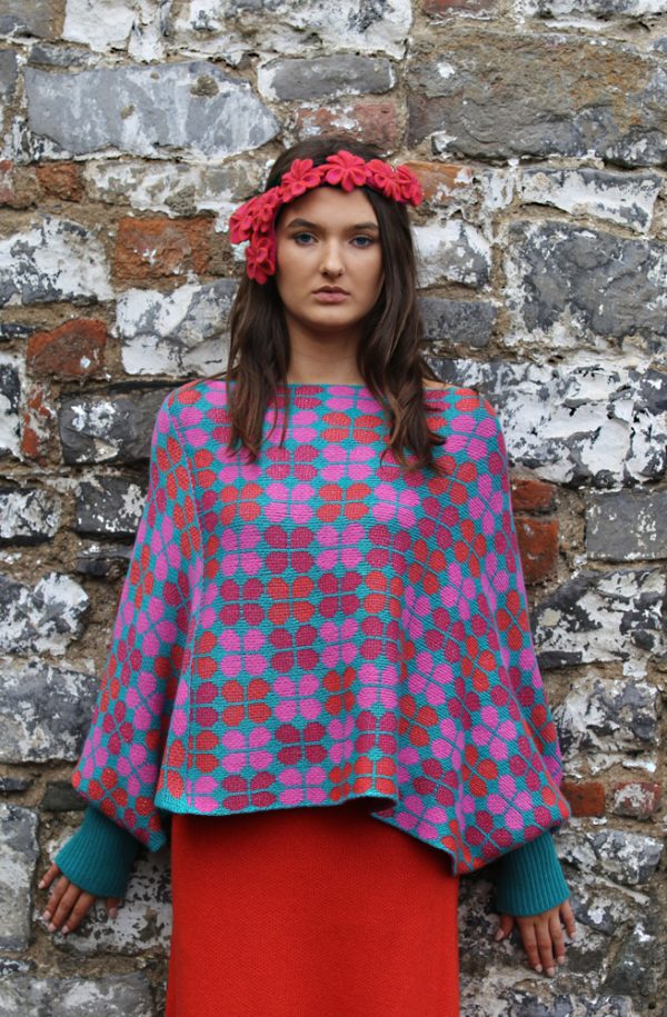 Retro Petal Poncho Style Jumper 2 Linda Wilson Irish Knitwear Designer Limerick