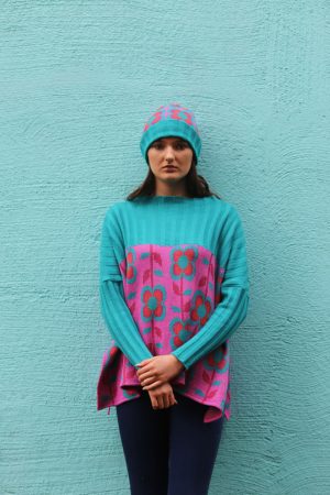 Ribbed Retro Daisy & Leaf Jumper 2 Linda Wilson Irish Knitwear Designer Limerick