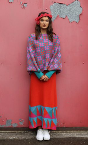 Triangular Pattern Long A-Line Skirt 1 Linda Wilson Irish Knitwear Designer Limerick