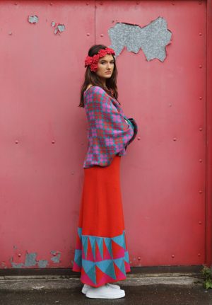 Triangular Pattern Long A-Line Skirt 2 Linda Wilson Irish Knitwear Designer Limerick