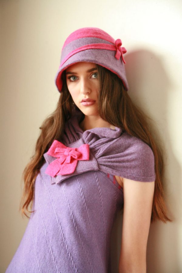 Two Tone Bow Hat HAT11-2 Linda Wilson Irish Knitwear Designer